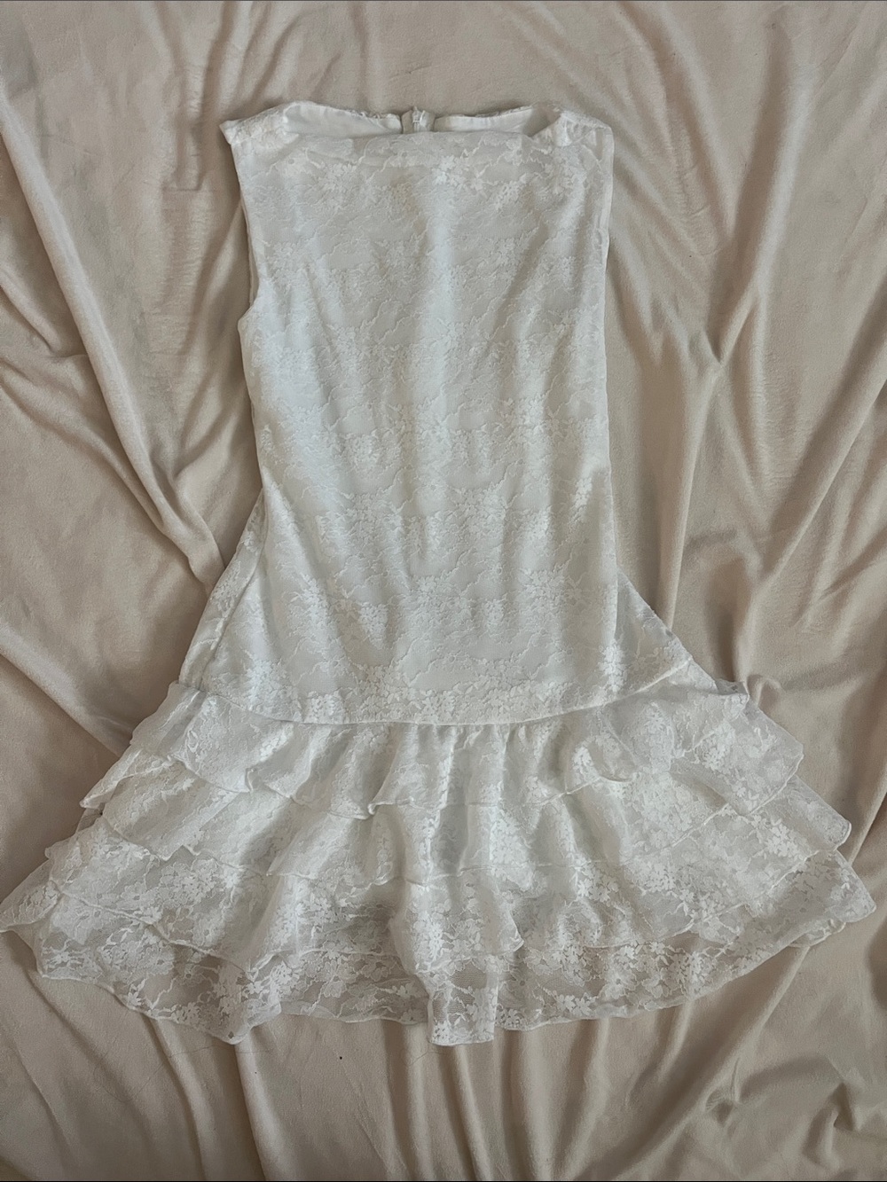 White Lace Ruffle Dress with shorts attached size Xs